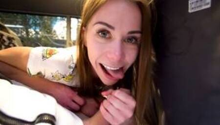 Risky public blowjob in the double-decker city bus