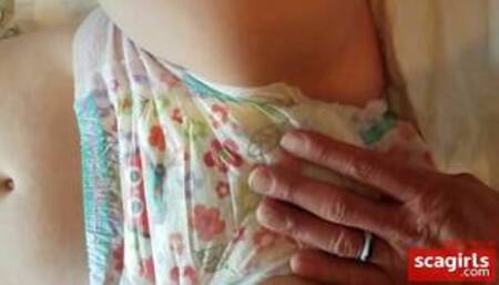 Boy and girl in wet goodnites diapers plat with a dildo sex