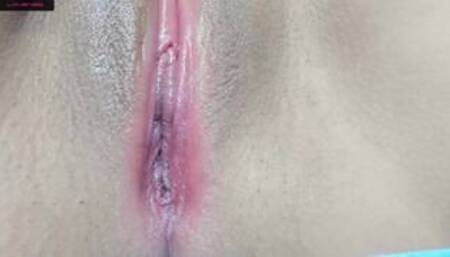 Focus on her pink tight pussy