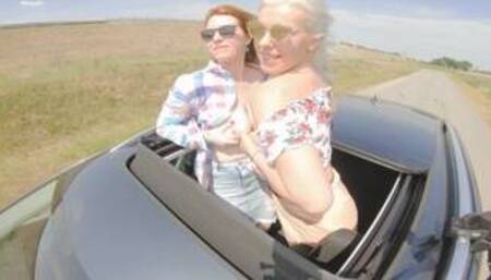 Two Sexy Hitchhiker Girls Fun Car Ride Paid by foursome Orgy Kate Truu view