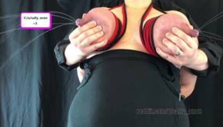 lactating milf cupcake rope harness on giant boobs multiple milk sprays