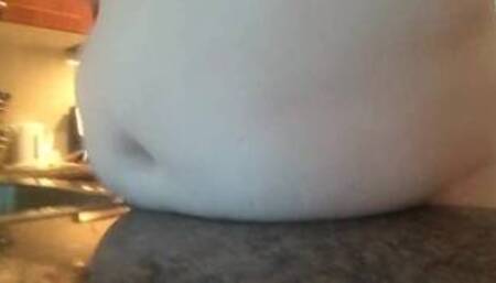 Big belly Becky crushes food with her belly!