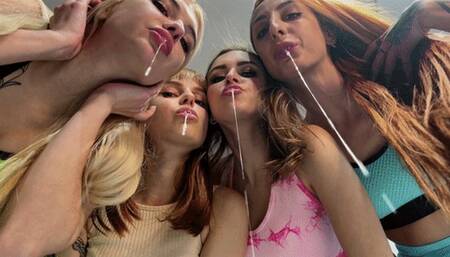 Four Cheeky Mistresses Fill Your Mouth With Spit - Group POV Spitting Humiliation (MP4 HD 1080p)