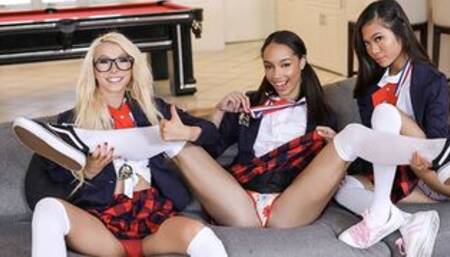 College Girls In Uniforms Kenzie Reeves, Vina Sky & Alexis Tae Share Their Professor's Cock - BFFS