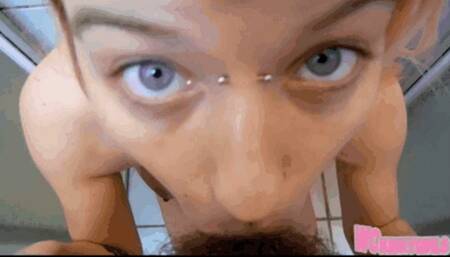 Deepthroat blowjob and cum swallow under the shower