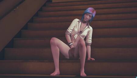 Chloe Price masturbates on the stairs in the college