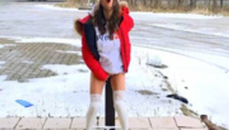 Horny girl by the road with an extreme orgasm