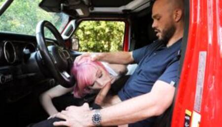 Shemale hitchhiker rides strangers cock