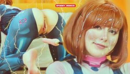 My Hero Academia: Uravity tries don't cum while sex machine fucks her pussy and ass - Spooky Boogie