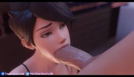Tracer sucks a big dick (overwatch porn, porn animation)