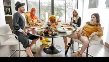 Step Daughter And Step Mom Rosalyn Sphinx & Brooklyn Chase Get Their Pussies Stuffed On Thanksgiving