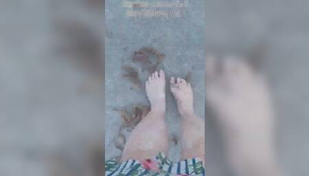 Barefoot fall leaves stomp