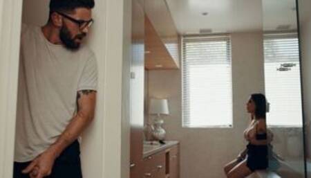 Jerking TS analed by stepson in bathroom