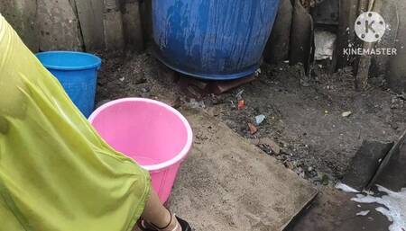 Indian house wife bathing