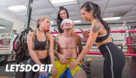 Gina Valentina, Kat Dior & Ember Snow Fuck Their Boxing Coach In Hot Foursome