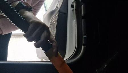 Vacuuming session very dirty car carpet 4K