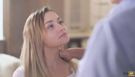 Fragile blonde facialized after fantastic sex with old lover