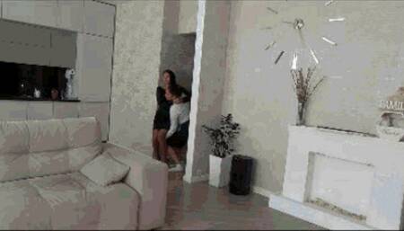 LORY the Boss makes the maid carry LorY in her arms like in a cradle b