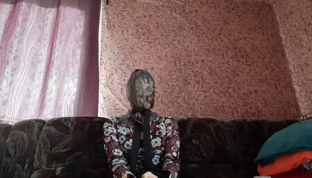 Crossdresser Abbie plastic bag breathplay
