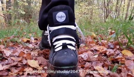 Walk in the forest with buffalo boots