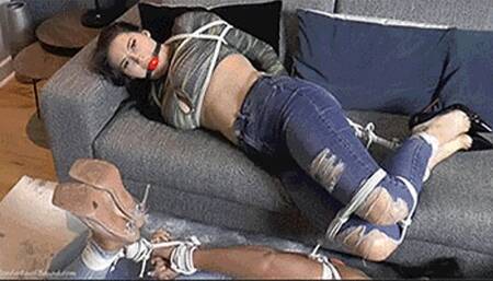 Jamiiee & Mila in: The 'Whole GANG of Robbers??' Caper: Rope-Battling, Gag-Frothing Detective Stunners Subdued Hard! (WMV)