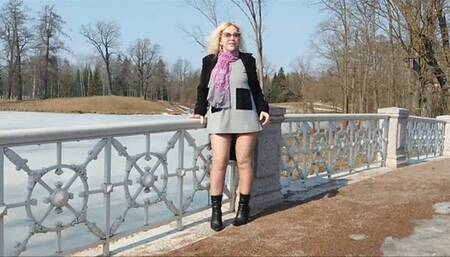 Spring walk in a mini dress