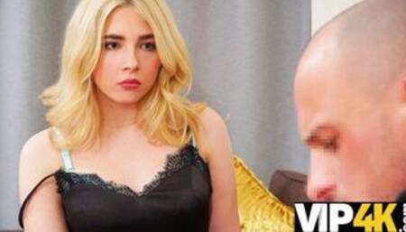 Bimbo blonde dragged into an affair with perverted collector