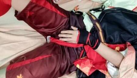 Kazuha forgot to wear his underwear and decided to masturbate