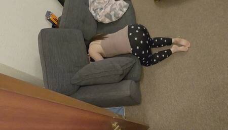 POV Stepsister Stuck in Couch Looking for Phone Gets Fucked by Horny Stepbro Cum on Hair Cunt!