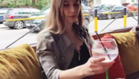 Remote control orgasm of my stepsister in Bar !