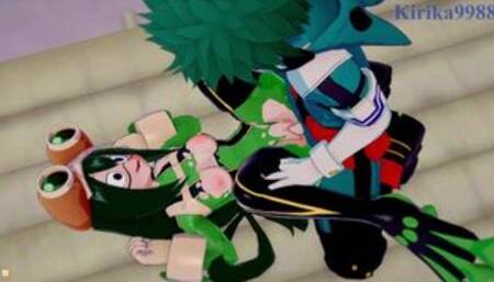 Tsuyu Asui and Izuku Midoriya have intense sex in a gym warehouse. - My Hero Academia Hentai