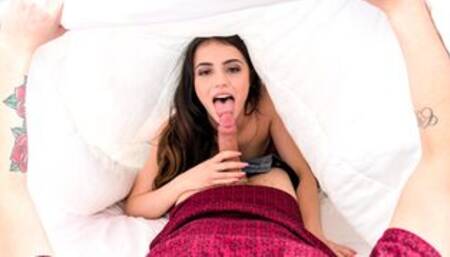 Perfect blowjob under the covers by teen