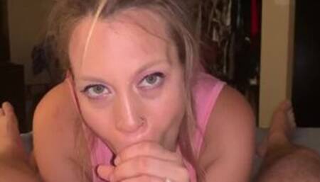 Beautiful blonde with dreads sucks cock while pregnant