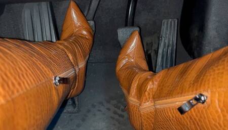 NEW Pedal Pumping & Driving in Paris Texas Croc Patent Leather Knee High Boots with Stiletto Heels & Leather Soles