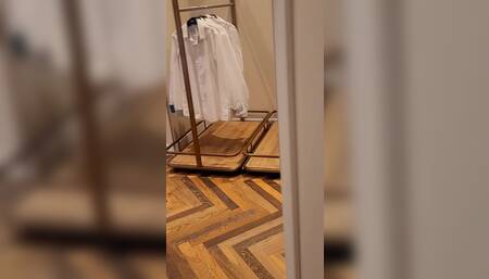 Shop fitting room cum in tights