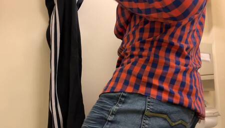 A gay man has an orgasm in the locker room of a train toilet