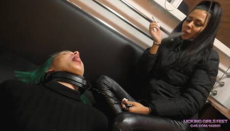 JULIA - I'll make your tongue go black - Human ashtray, humiliation and boot licking (720p)