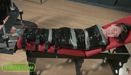 Madoka - Asian tiny feet tickling in a foot arching device with full mummification (HD 720p MP4)
