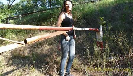 Empty full bladder on the side of the road - Outdoor pee standing in a small forest