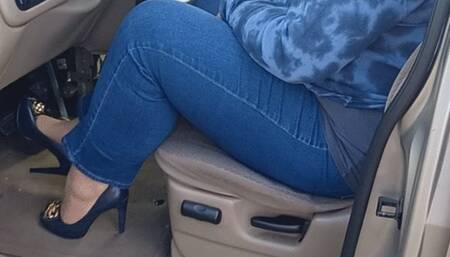 Navy Blue Peep Toe Pumps Revving Very Hard