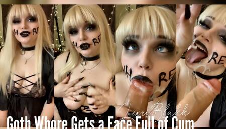 Goth whore gets a face full of cum
