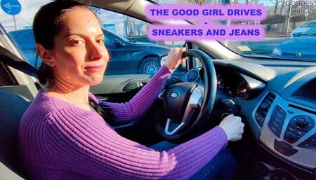 THE GOOD GIRL DRIVES - SNEAKERS AND JEANS --- LA BRAVA RAGAZZA GUIDA - SCARPE DA GINNASTICA E JEANS