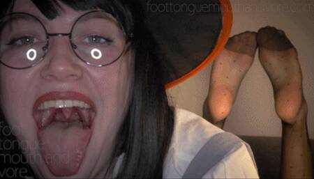 A Sexy Young Witch's Nylon Soles, Mouth and Tongue Tease