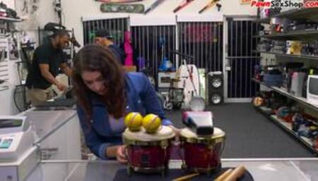 Cheap busty babe fucked and facialized in pawnshop office