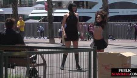 Public whipped smalltits babe by master and mistress outdoor