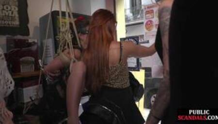 Blindfolded Latina babe serves as BDSM presentation