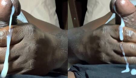 Black gay daddy bear jerking off solo to big cum load