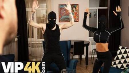 Scrounger's snatch is filled with the homeowner's hard cock