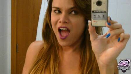 Trans pornstar Hilda Brazil selfie video on the mirror in my hotel room