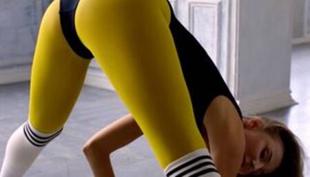 Flexible blonde teen posed in lingerie